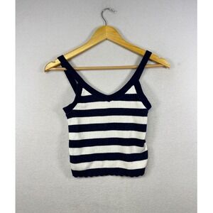 Universal Thread Striped V Neck Knit Tank Top Navy White Women's XS